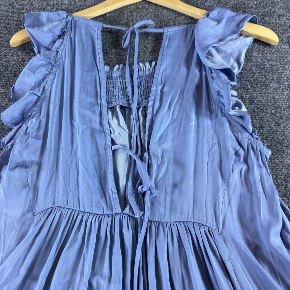 Free People Mini Dress Womens Small Blue Smocked Tiered Boho Flutter Sleeve - Picture 8 of 9